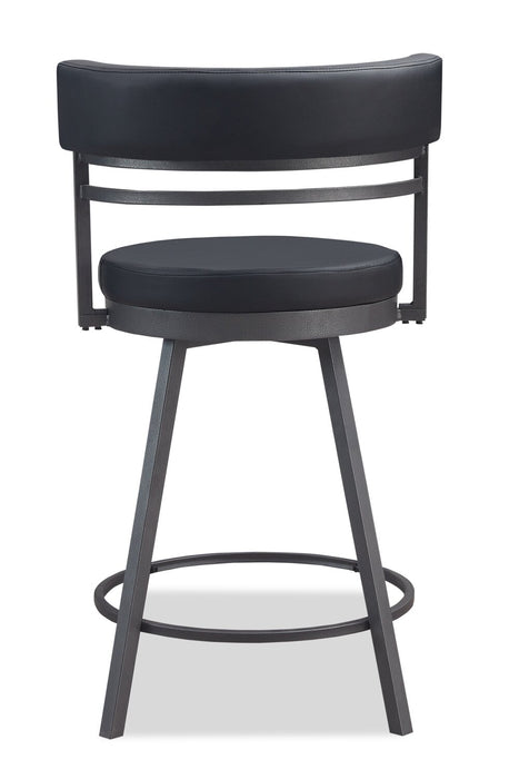 Mila Counter-Height Stool with Swivel Seat & Vegan Leather Fabric, 25\"H, Metal - Black