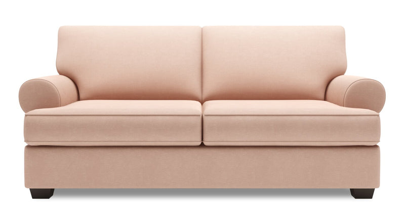 Made in Canada Customizable Sofa Lab Roll 76\" Linen-Look Fabric Condo Size Sofa with Rolled Arms - Pax Rose Pink