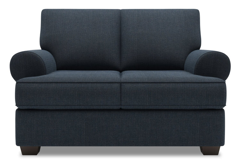 Made in Canada Customizable Sofa Lab Roll 64\" Linen-Look Fabric Loveseat with Rolled Arms - Luna Sailor Blue