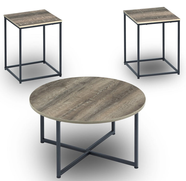 Wadeworth 31.5\" Rustic 3-Pack Coffee + 2 End Tables - Taupe with Metal Legs