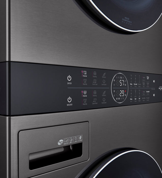 LG 5.2 Washer/7.4 Gas Dryer Cu. Ft. Front-Load High-Efficiency Steam Washtower™ - Black Steel - WKGX201HBA