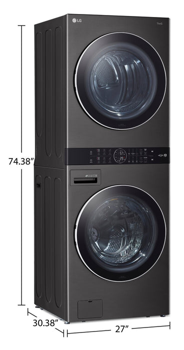 LG 5.2 Washer/7.4 Gas Dryer Cu. Ft. Front-Load High-Efficiency Steam Washtower™ - Black Steel - WKGX201HBA