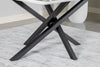 Bari Dining Table with Marble-Look Ceramic Top, Metal, Geometric Base, 63"W - White | Table de salle à manger Bari de 63 po (L) avec dessus en céramique d’apparence marbre et base géométrique en métal - blanche