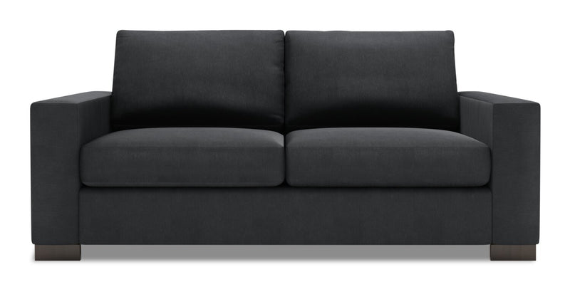 Made in Canada Customizable Sofa Lab Track 75\" Linen-Look Fabric Condo Size Sofa with Track Arms - Pax Pepper Grey