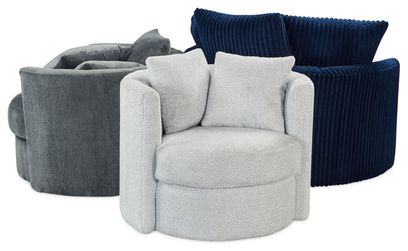 Made in Canada Midi 42\" Chenille Fabric Swivel Cuddler Accent Chair - Plush Thunder Grey