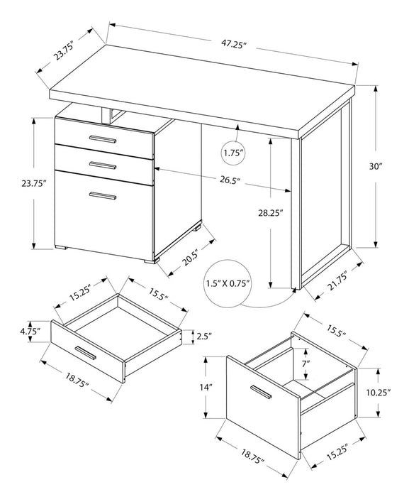 Clayton 47.25\" Reversible Office Desk with 3-Drawers - Light Taupe