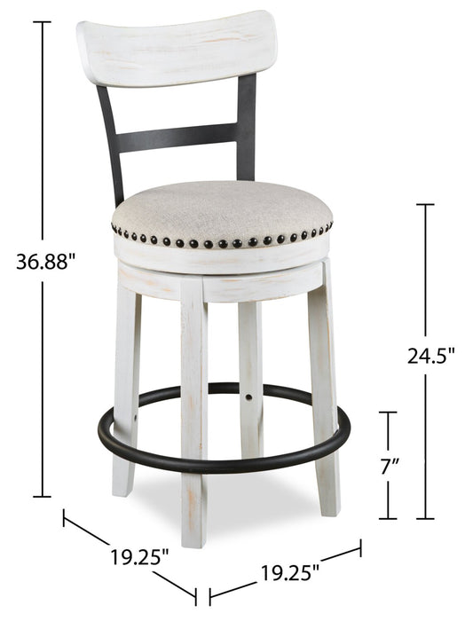 Otis Counter-Height Stool with Swivel Seat & Vegan Leather Fabric, 24\"H, Metal - White