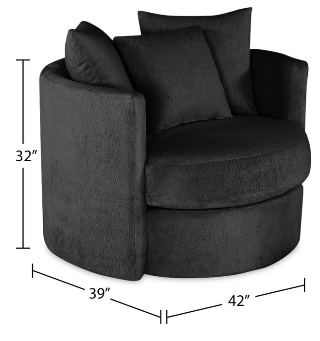 Made in Canada Midi 42\" Chenille Fabric Swivel Cuddler Accent Chair - Plush Thunder Grey