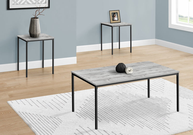 Easton 42\" Modern 3-Pack Coffee + 2 End Tables - Grey with Black Metal Legs