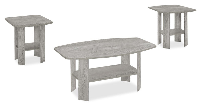 Everest 35.5\" Modern 3-Pack Coffee + 2 End Tables with Shelf - Grey 