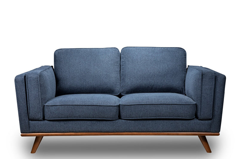 Kort & Co. Kassia 65.4\" Linen-Look Fabric Loveseat with Wood Base and Legs - Blue