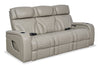 Elite Genuine Leather Power Reclining Sofa with Massage Function and Power Headrests - Grey 