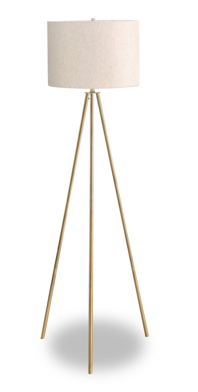 63" Gold Metal Tripod Floor Lamp|Lampe à pied de type trépied de 63 po en métal doré