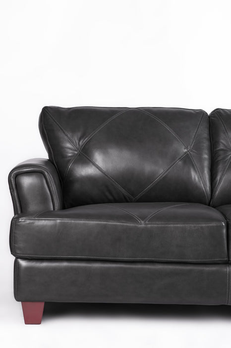 Chateau d’Ax Vita 70\" 100% Genuine Leather Loveseat with Diamond Pattern Stitching and Wood Legs - Charcoal Grey