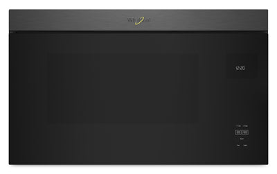 Whirlpool 1.1 Cu. Ft. Flush Over-the-Range Microwave with 900 Watts Cooking - Black Stainless - YWMM… | Four à micro-ondes à hotte intégrée Whirlpool de 1,1 pi³ à installation affleurée avec cuisson à 900…