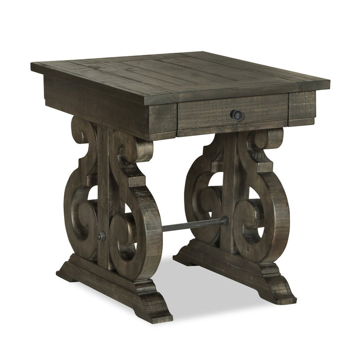 Bellamy 22\" Traditional End Table with Storage - Dark Brown Pine with Scroll Design Wood Base
