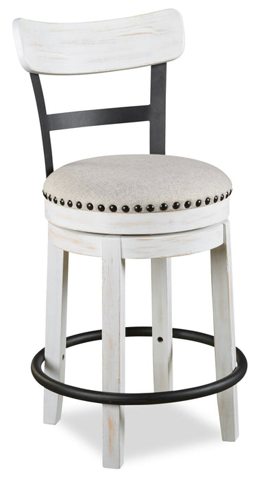 Otis Counter-Height Stool with Swivel Seat & Vegan Leather Fabric, 24\"H, Metal - White
