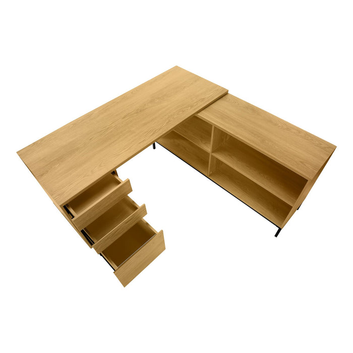 Sean 60\" L-Shaped Office Desk with 3-Drawers & 4 Cubbies - Oak