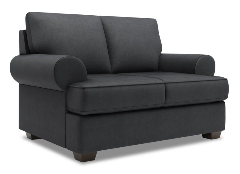 Made in Canada Customizable Sofa Lab Roll 64\" Linen-Look Fabric Loveseat with Rolled Arms - Pax Pepper Grey