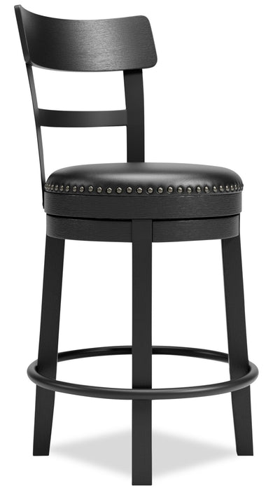 Otis Counter-Height Stool with Swivel Seat & Vegan Leather Fabric, 24\"H, Metal - Black