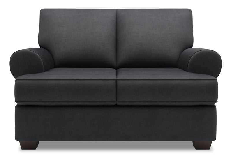 Made in Canada Customizable Sofa Lab Roll 64\" Linen-Look Fabric Loveseat with Rolled Arms - Pax Pepper Grey