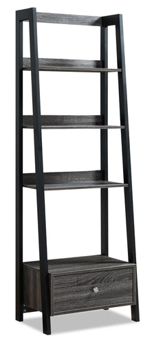 Eden 24" Ladder Style Open Bookcase with Drawer - Grey