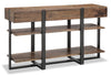 Manchester 54" Modern Sofa Table with Storage and Shelf - Brown Wood with Iron Base|Table de salon moderne Manchester de 54 po avec rangement et tablette - bois brun avec base en fer