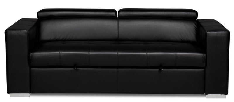 Drake 87\" Leather-Look Fabric Sleeper Sofa with Pull Out Sleeper, Flip-Up Headrests and Button Tufting - Black