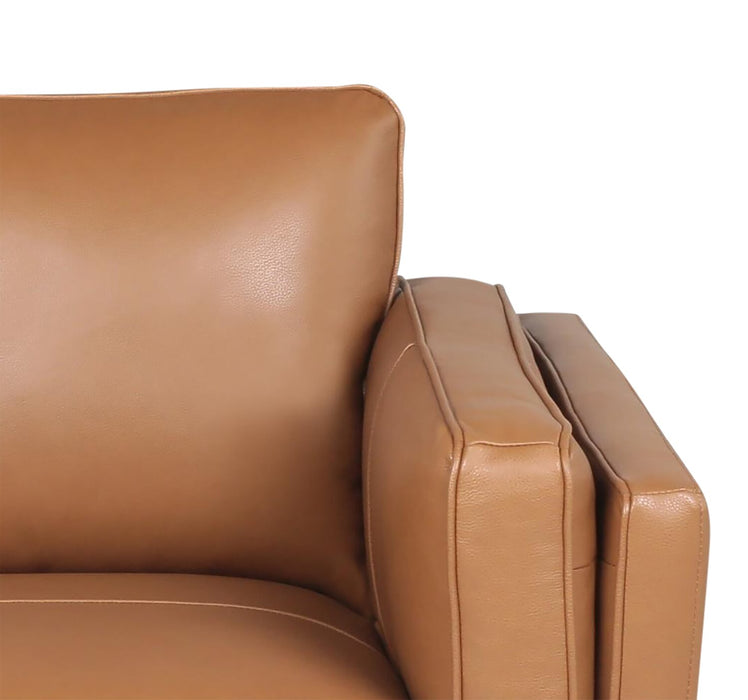 Vivia 63\" Genuine Leather Loveseat with Removable Seat Cushions and Wood Base - Caramel Brown 