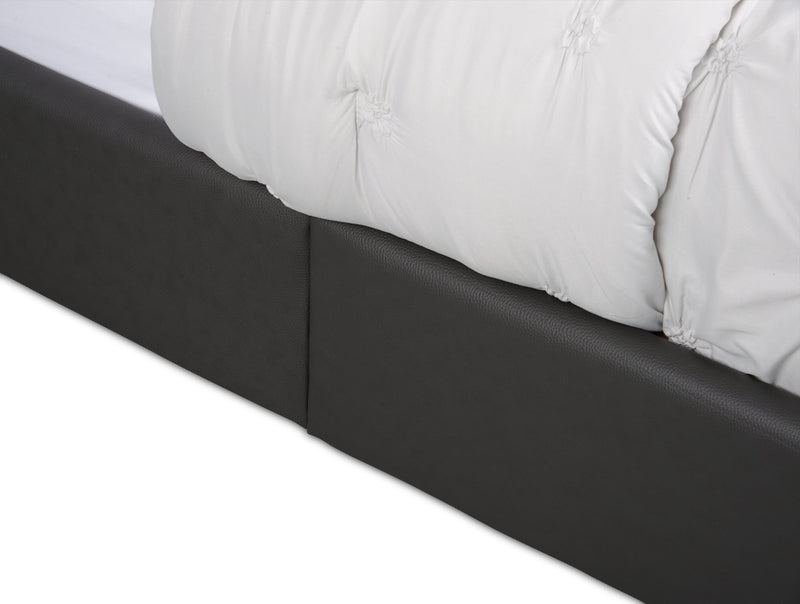 Tulsa Upholstered Platform Bed in Grey Vegan-Leather Fabric, Button Tufted - Queen Size