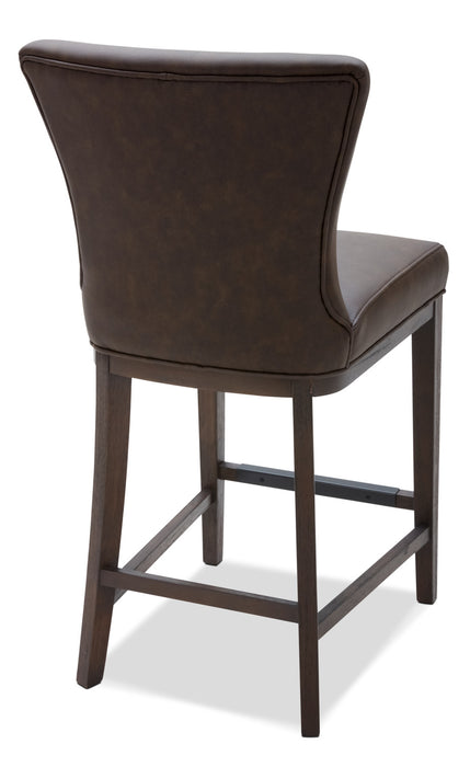 Quinn Counter-Height Stool with Vegan Leather Fabric, 26\"H - Brown