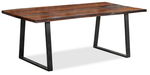 Bowery Dining Table, Sheesham Wood, Metal, Trapizoid Base, 80"W - Brown 